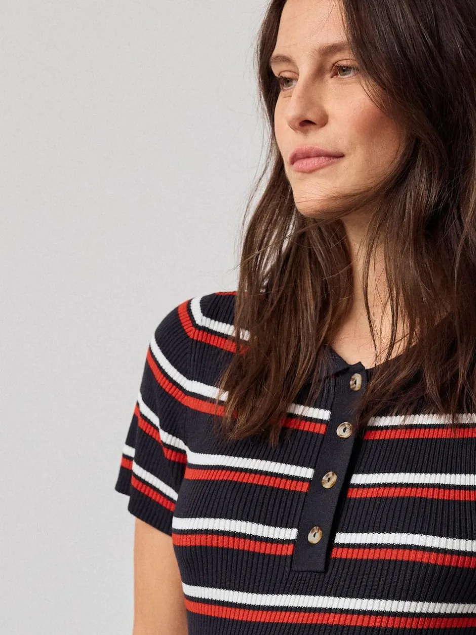 Next Navy Stripe Maternity Collared Knit Dress Discount