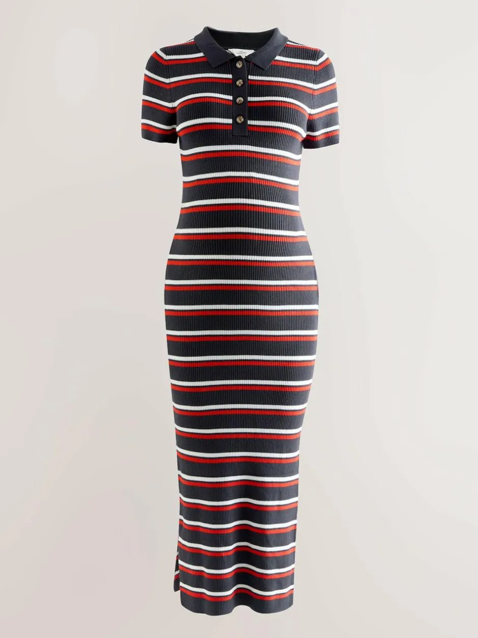 Next Navy Stripe Maternity Collared Knit Dress Discount