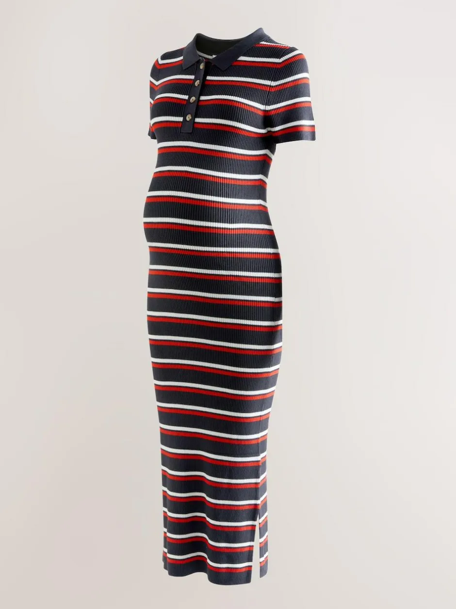 Next Navy Stripe Maternity Collared Knit Dress Discount