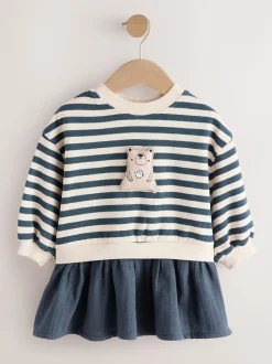 Next Mesh Skirt Sweat Dress (3mths-7yrs) Navy Striped New