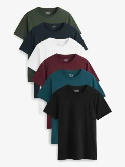 Next Navy/ Teal/ White/ Black/ Green/ Burgundy Regular Fit Essential Cotton T-Shirts 6 Pack
