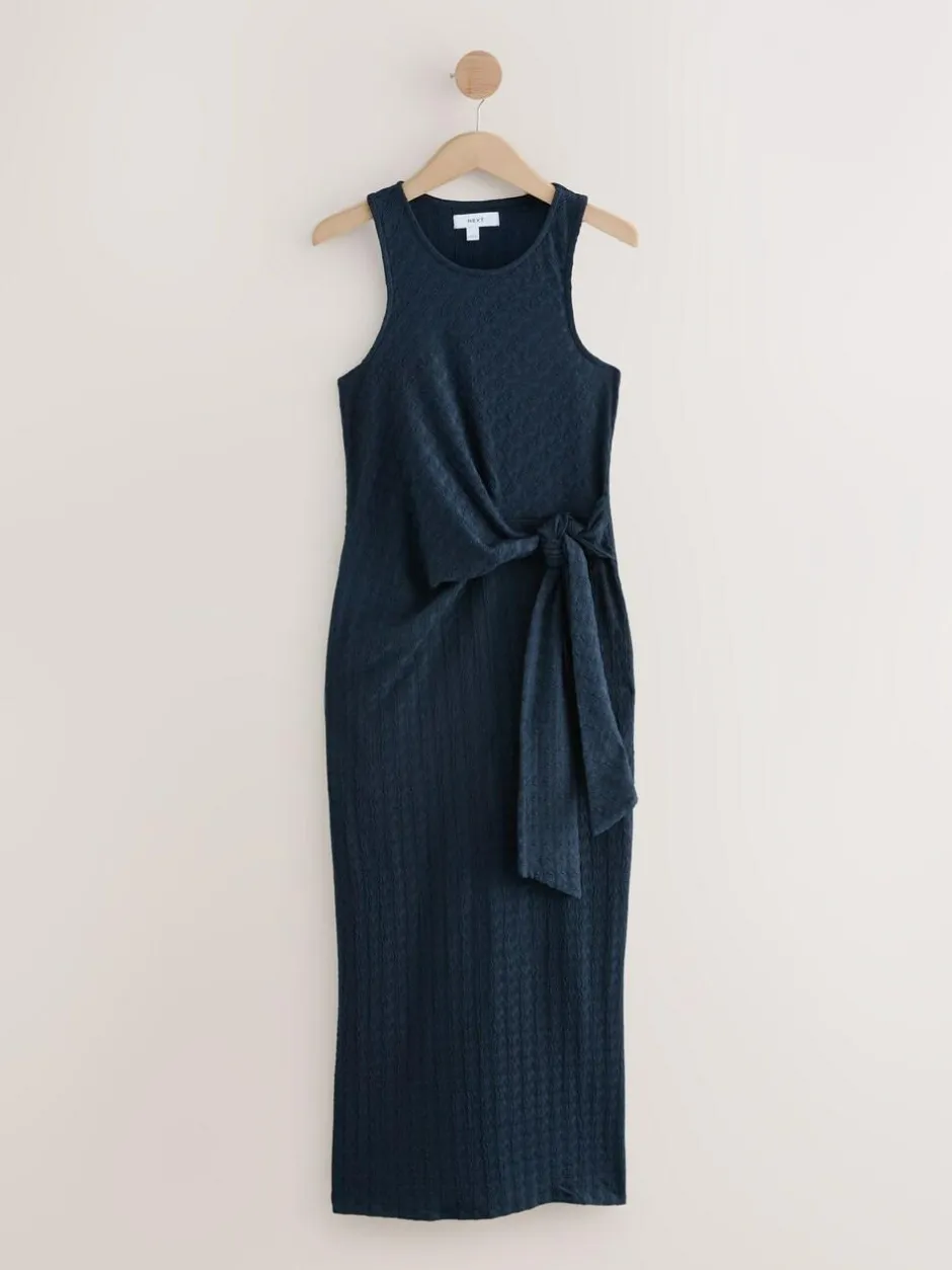 Next Navy Textured Jersey Tie Waist Maxi Dress Hot
