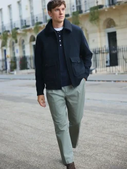 Next Twill Wool Blend Borg Collar Jacket Navy Sale