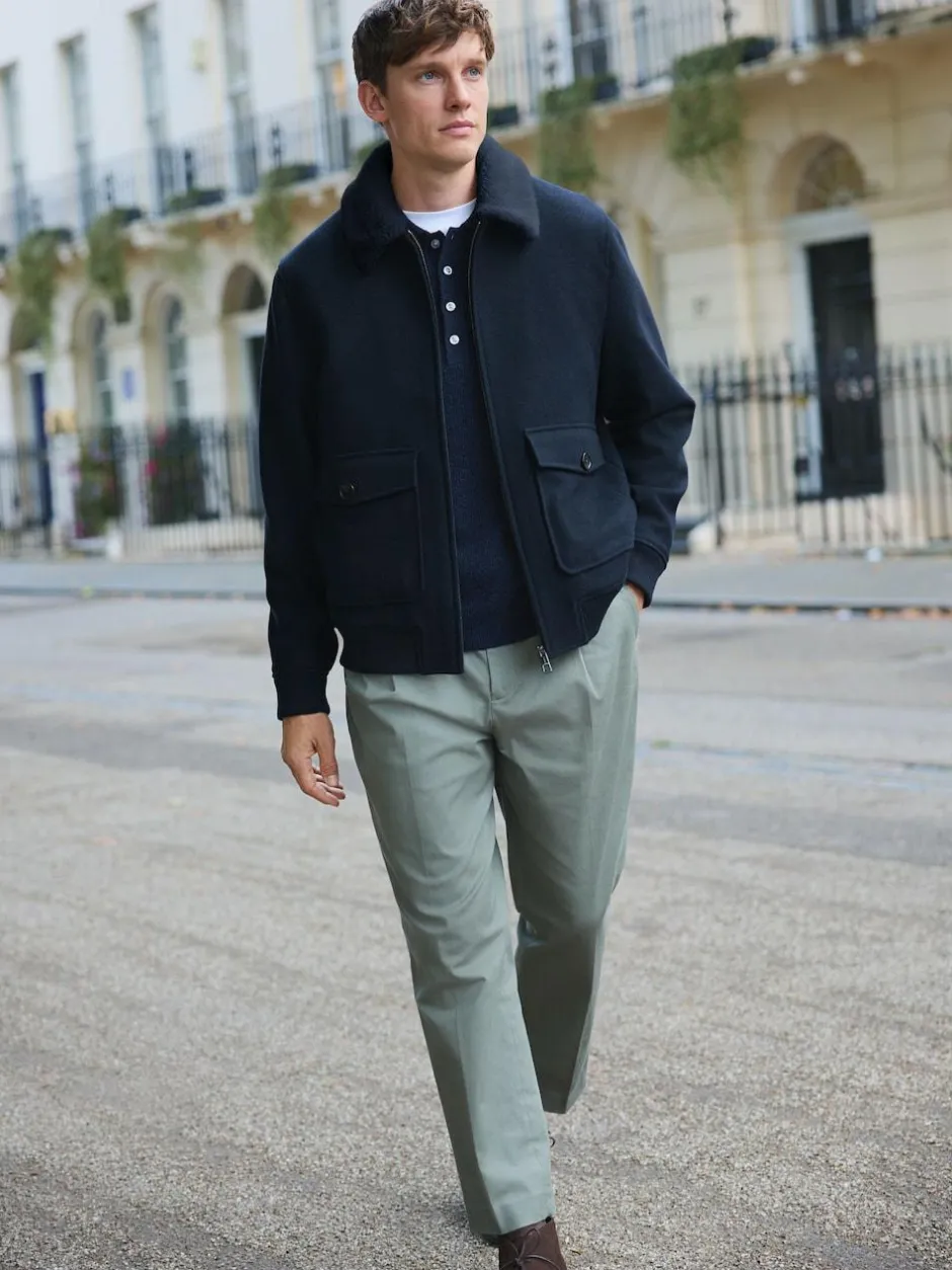 Next Twill Wool Blend Borg Collar Jacket Navy Sale