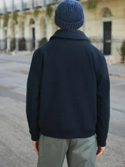 Next Twill Wool Blend Borg Collar Jacket Navy Sale