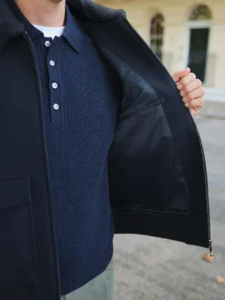 Next Twill Wool Blend Borg Collar Jacket Navy Sale