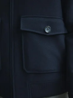 Next Twill Wool Blend Borg Collar Jacket Navy Sale