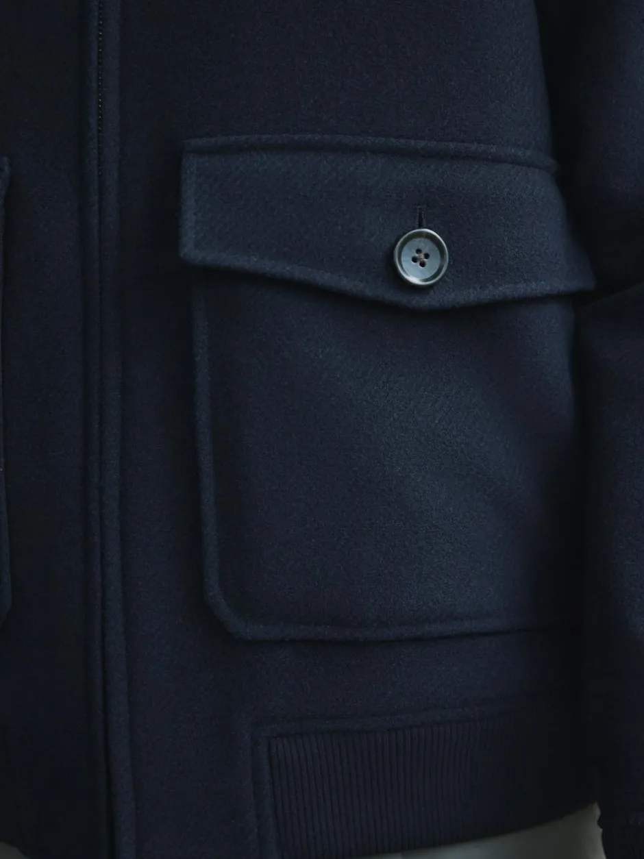 Next Twill Wool Blend Borg Collar Jacket Navy Sale