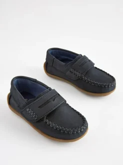 Next Wide Fit (G) Leather Penny Loafers with Touch and Close Fastening Navy Hot
