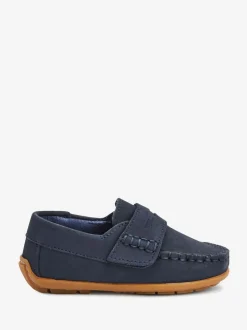 Next Wide Fit (G) Leather Penny Loafers with Touch and Close Fastening Navy Hot