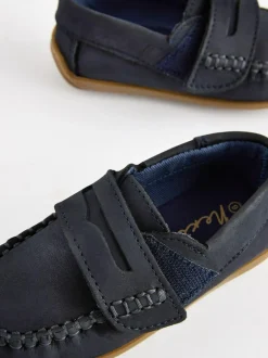 Next Wide Fit (G) Leather Penny Loafers with Touch and Close Fastening Navy Hot