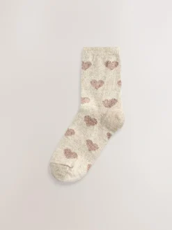 Next Navy/Berry Hearts Thermal Wool Blend Ankle Socks 3 Pack With Silk New