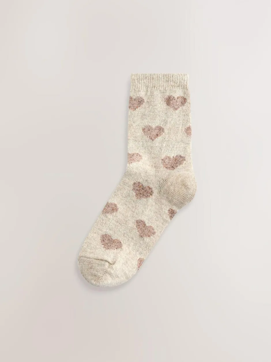 Next Navy/Berry Hearts Thermal Wool Blend Ankle Socks 3 Pack With Silk New