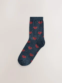 Next Navy/Berry Hearts Thermal Wool Blend Ankle Socks 3 Pack With Silk New