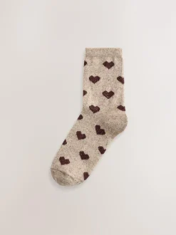 Next Navy/Berry Hearts Thermal Wool Blend Ankle Socks 3 Pack With Silk New