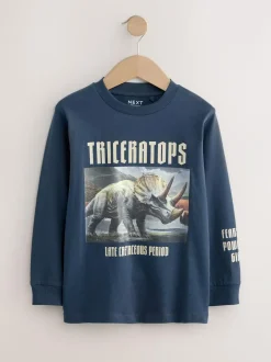 Next Graphic Long Sleeve T-Shirts 3 Pack (3-16yrs) Navy/Blue/Ecru Dino Hot