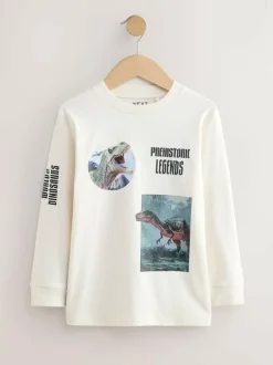 Next Graphic Long Sleeve T-Shirts 3 Pack (3-16yrs) Navy/Blue/Ecru Dino Hot