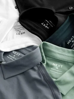 Next Navy/Brown/Grey/White/Sage Green Regular Fit Short Sleeve Jersey Polo Shirts 5 Pack Sale