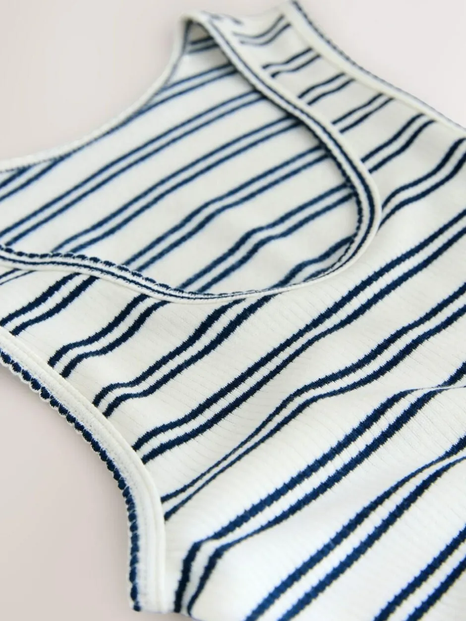 Next Thermal Maximum Warmth Cosy Ribbed Vest Navy/Cream Stripe Outlet