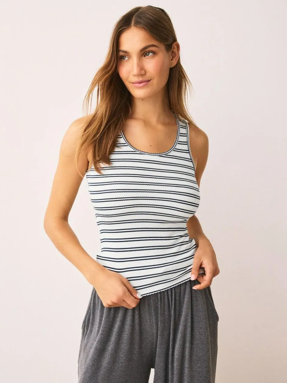 Next Thermal Maximum Warmth Cosy Ribbed Vest Navy/Cream Stripe Outlet