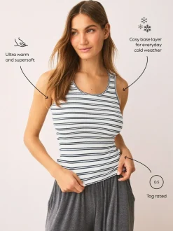 Next Thermal Maximum Warmth Cosy Ribbed Vest Navy/Cream Stripe Outlet