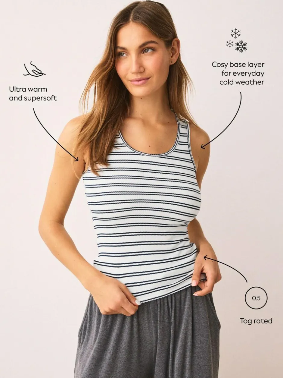 Next Thermal Maximum Warmth Cosy Ribbed Vest Navy/Cream Stripe Outlet
