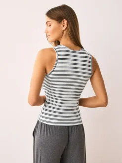 Next Thermal Maximum Warmth Cosy Ribbed Vest Navy/Cream Stripe Outlet