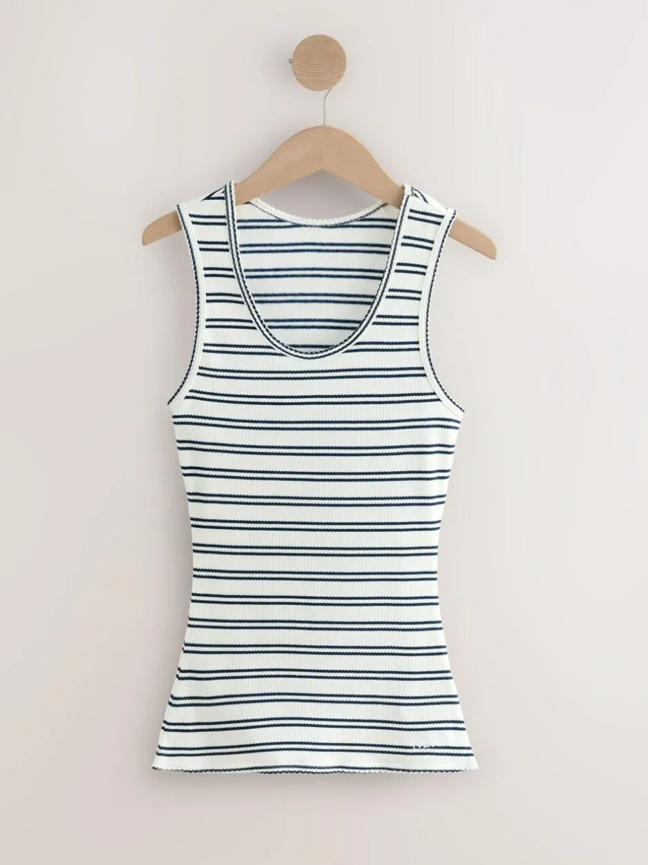 Next Thermal Maximum Warmth Cosy Ribbed Vest Navy/Cream Stripe Outlet