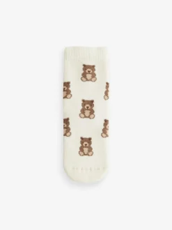 Next Navy/Ecru Bear Cosy Terry Cotton Rich Socks 5 Pack New