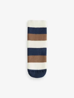 Next Navy/Ecru Bear Cosy Terry Cotton Rich Socks 5 Pack New
