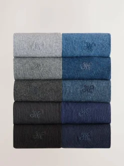 Next Navy/Grey Marl Embroidered Lasting Fresh Socks 10 Pack Clearance