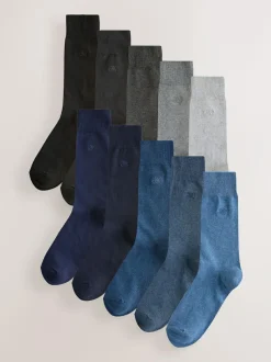 Next Navy/Grey Marl Embroidered Lasting Fresh Socks 10 Pack Clearance