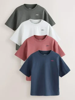 Next Short Sleeve Logo Chest Graphic T-Shirts 4 Pack (3-16yrs) Navy/Grey/Berry Sale