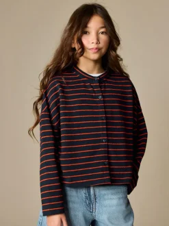 Next Textured Striped Cardigan (3-16yrs) Navy/Red Hot