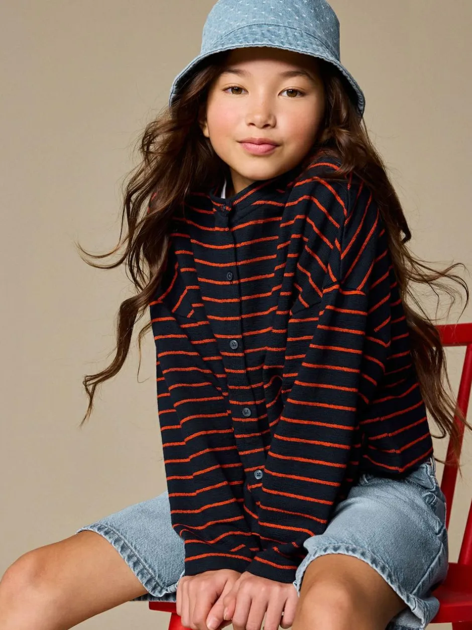 Next Textured Striped Cardigan (3-16yrs) Navy/Red Hot