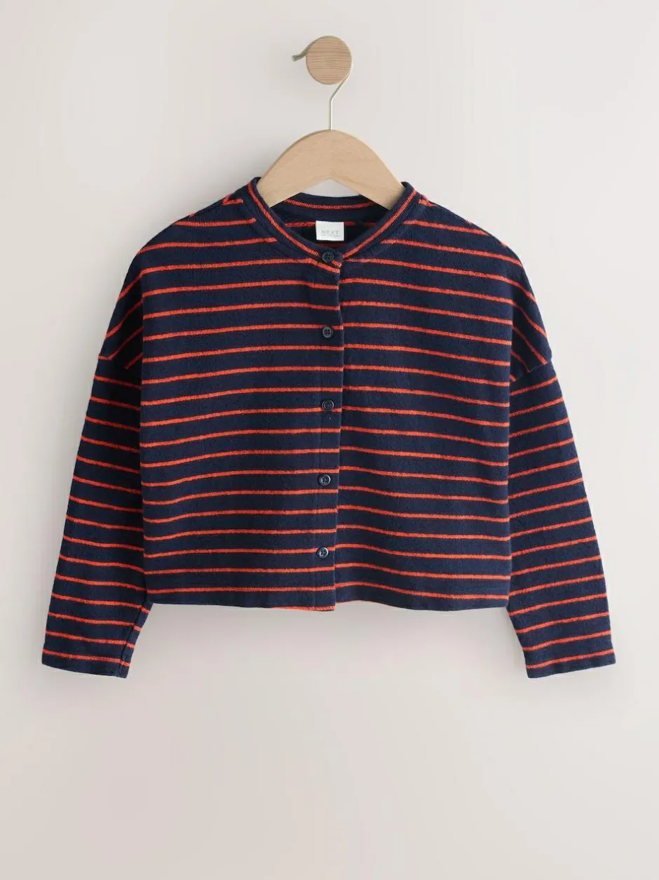 Next Textured Striped Cardigan (3-16yrs) Navy/Red Hot