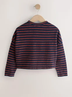 Next Textured Striped Cardigan (3-16yrs) Navy/Red Hot