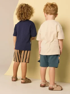 Next Short Sleeve T-Shirt & Shorts Set 2 Pack (3mths-7yrs) (3mths-7yrs) Navy/Stone Clearance