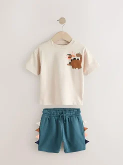 Next Short Sleeve T-Shirt & Shorts Set 2 Pack (3mths-7yrs) (3mths-7yrs) Navy/Stone Clearance