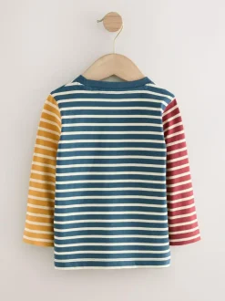 Next 100% Cotton Long Sleeve Stripe T-Shirt (3mths-7yrs) Navy/White Hotchpotch Clearance