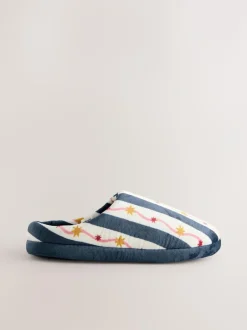 Next Navy/White Stripe Plush Mule Slippers Best