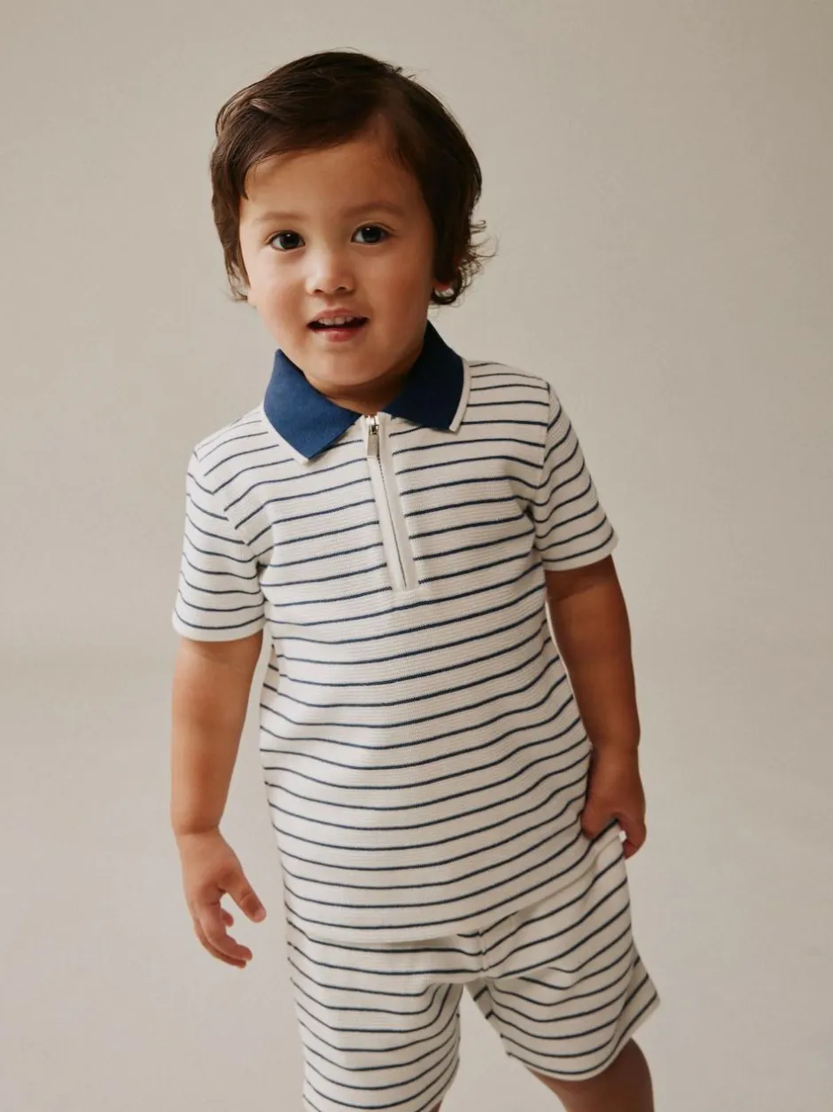 Next Navy/White Stripe Zip Neck Short Sleeve Polo Shirt And Shorts Set (3mths-7yrs) Best
