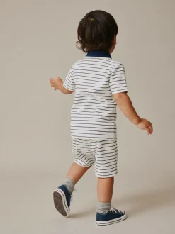 Next Navy/White Stripe Zip Neck Short Sleeve Polo Shirt And Shorts Set (3mths-7yrs) Best
