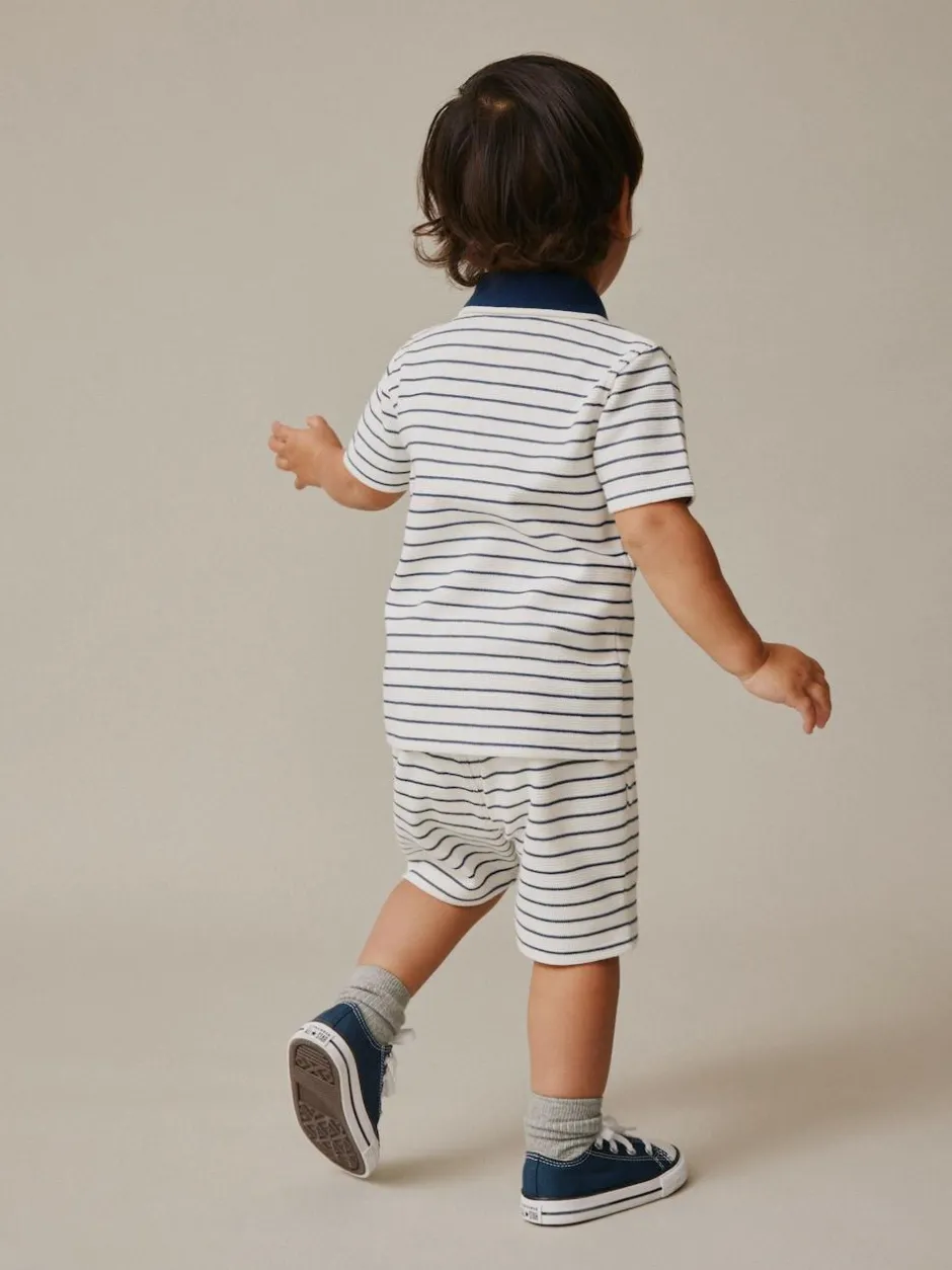 Next Navy/White Stripe Zip Neck Short Sleeve Polo Shirt And Shorts Set (3mths-7yrs) Best
