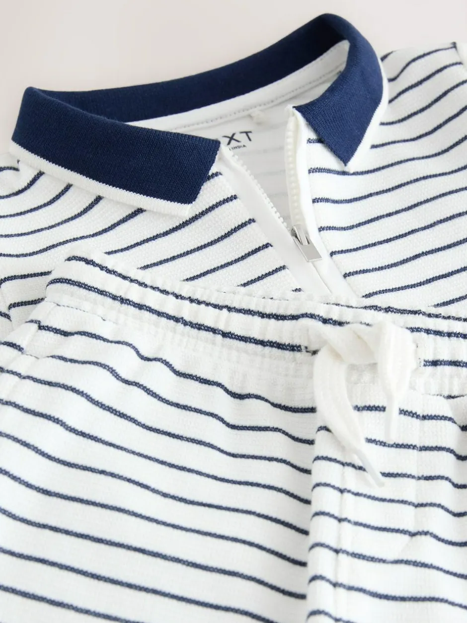 Next Navy/White Stripe Zip Neck Short Sleeve Polo Shirt And Shorts Set (3mths-7yrs) Best