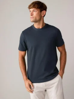 Next Navy/White/Stone Regular Fit Heavyweight T-Shirts 3 Pack Outlet