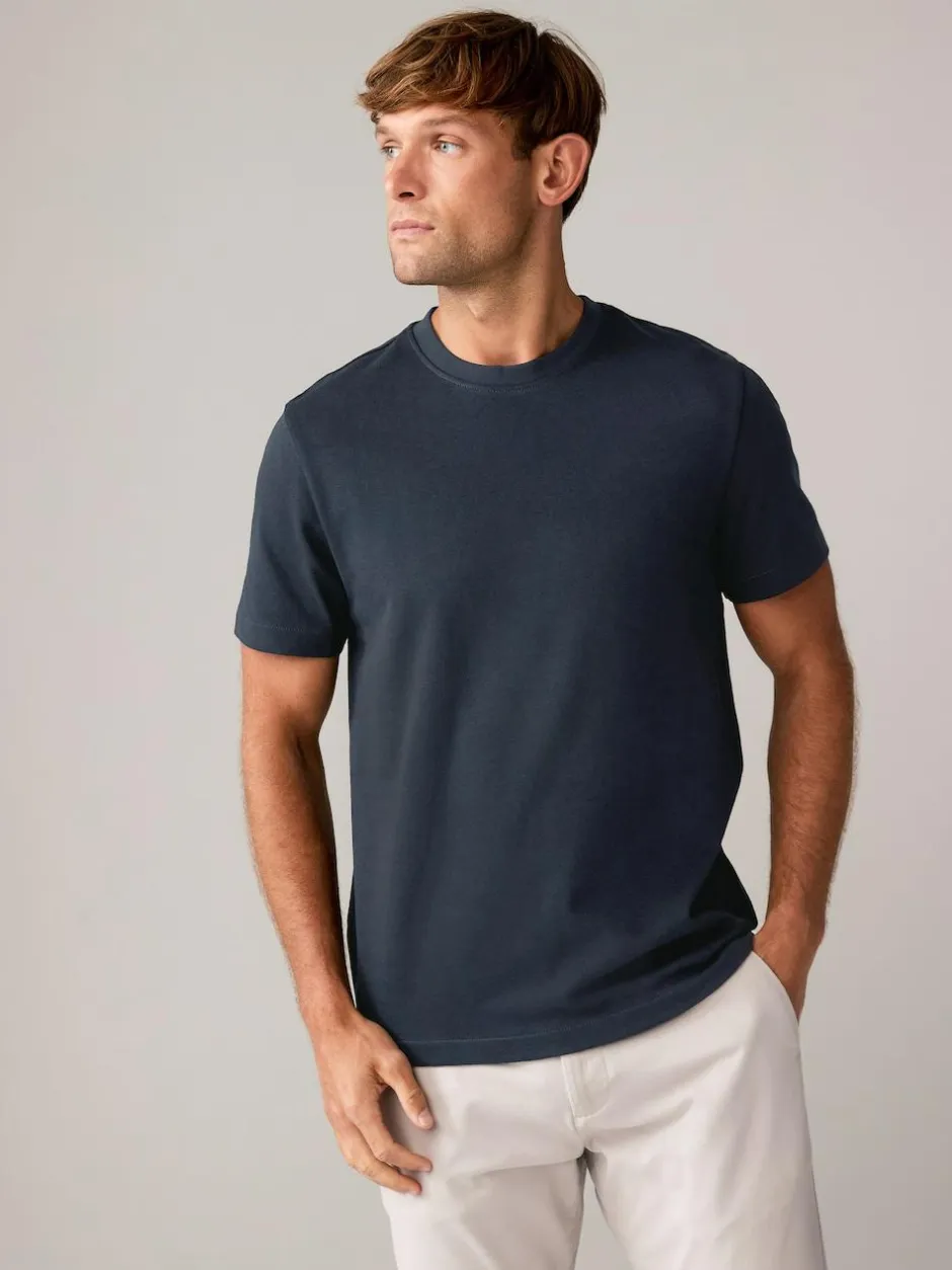 Next Navy/White/Stone Regular Fit Heavyweight T-Shirts 3 Pack Outlet