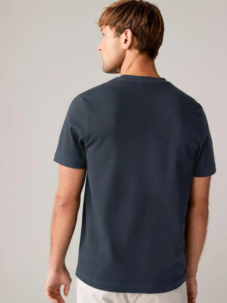 Next Navy/White/Stone Regular Fit Heavyweight T-Shirts 3 Pack Outlet