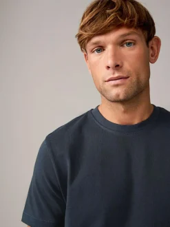 Next Navy/White/Stone Regular Fit Heavyweight T-Shirts 3 Pack Outlet