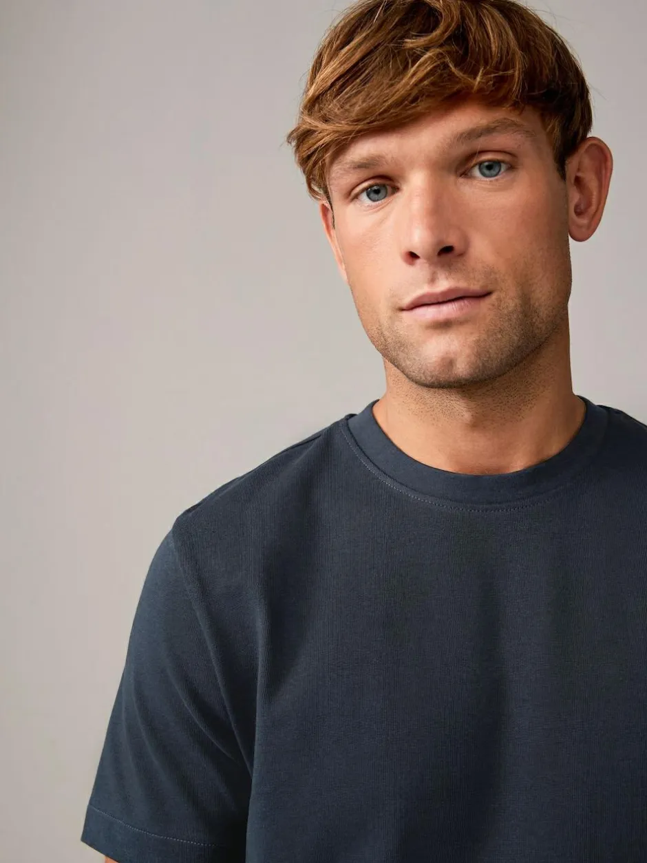 Next Navy/White/Stone Regular Fit Heavyweight T-Shirts 3 Pack Outlet